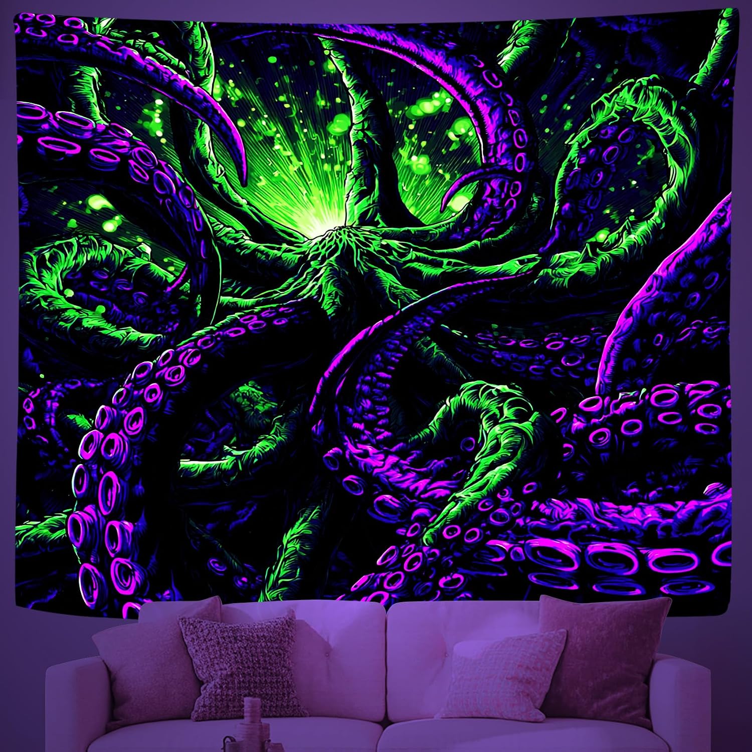Zpryzmia Blacklight Octopus Tentacles Tapestry - Glow in the Dark Dark Gothic Tapestries Cthulhu Monster Upright Posters Wall Hanging Room Decor for Bedroom Aesthetic – 78” x 59”