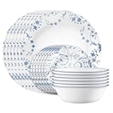 Corelle Vitrelle 18-Piece Service for 6 Dinnerware Set, Triple Layer Glass and Chip Resistant, Lightweight Round Plates and Bowls Set, Darlington