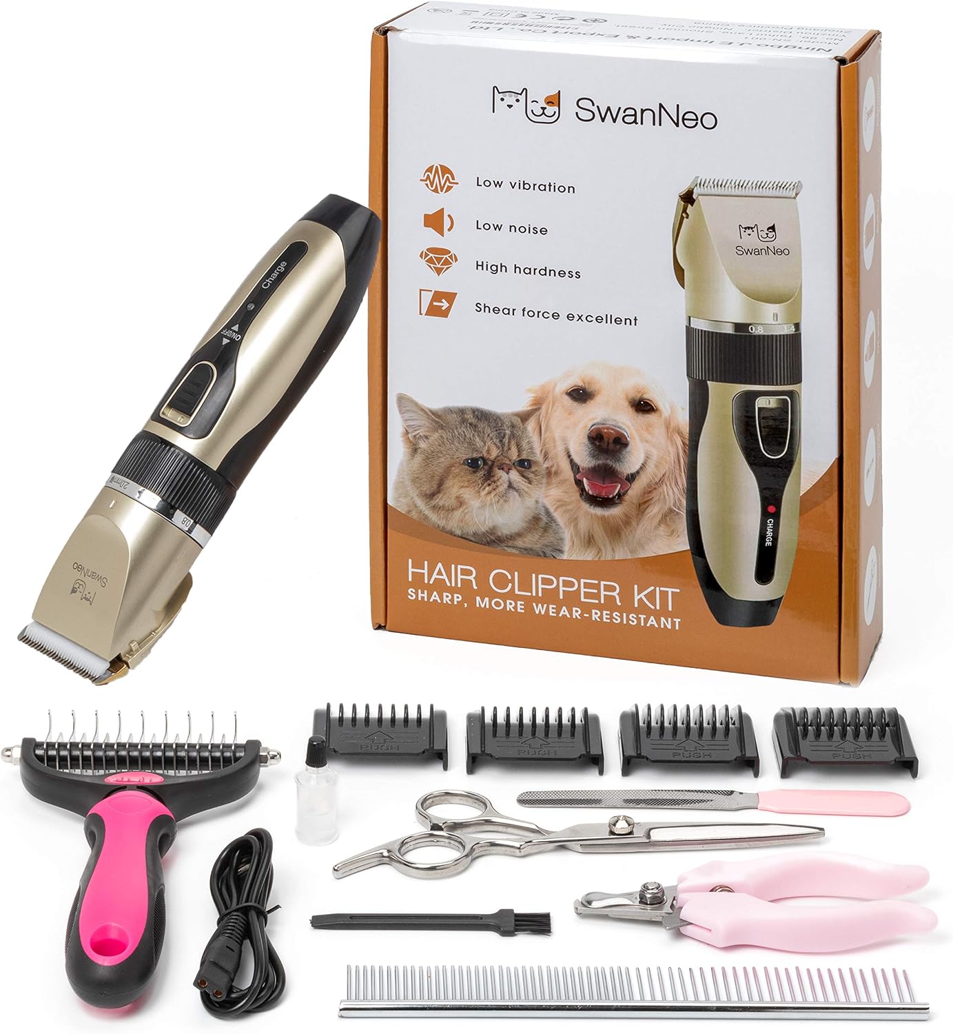SwanNeo Dog Grooming kit Small Dogs - Low Noise Rechargeable Dog Clippers Set Cordless Cat Hair Shaver Dematting Rake Comb and Hair…