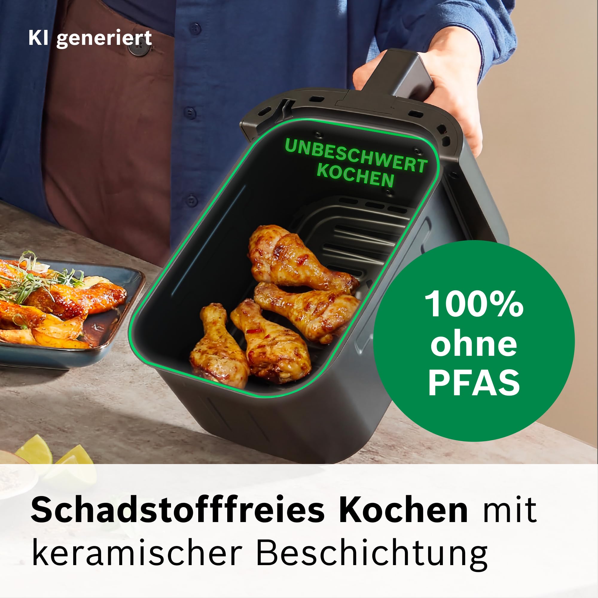 Bosch Heißluftfritteuse Serie 2, 4 L großer Korb für bis zu 2 Personen, Kleine Heißluftfritteuse, 6 Programme, Schwarz, 1.300 Watt, MAF24AB0