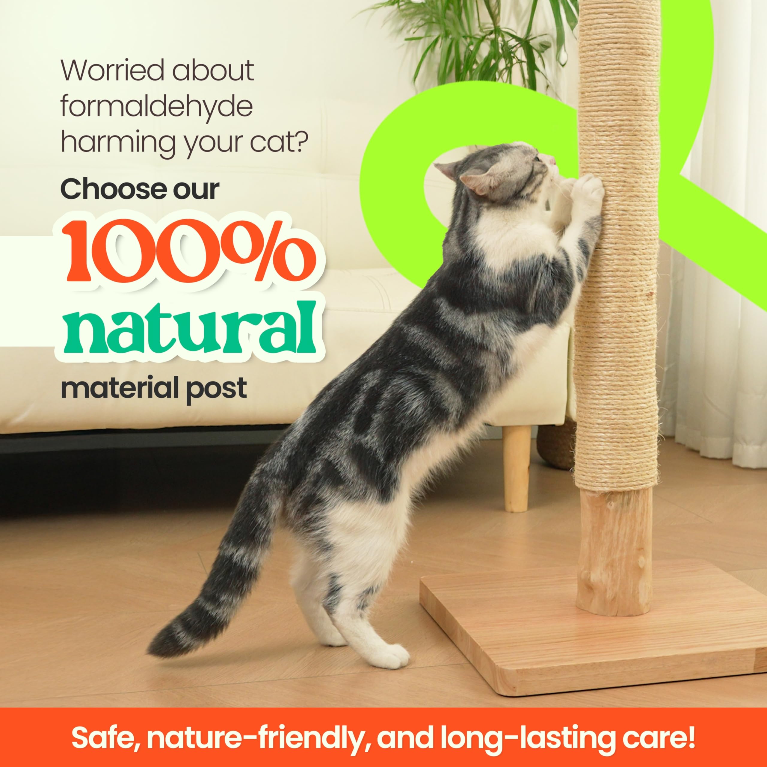 KONELCARE Premium 35" Cat Scratching Post – Natural Pear Wood, Sisal Rope, Rubber Wood Base with Oak Skin, Ideal for Large Cats, Free Rope Replacement - image 2