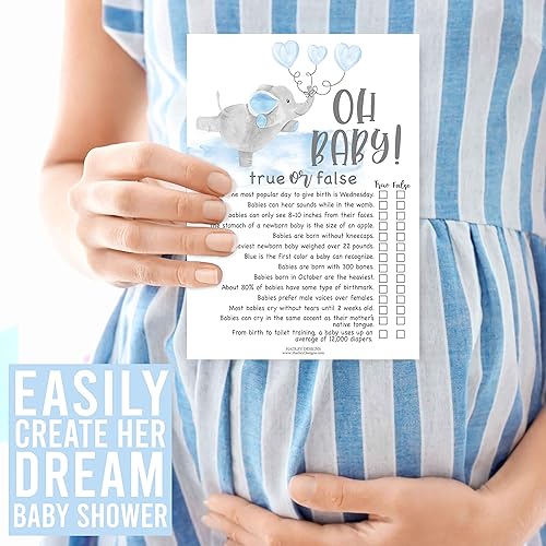 Miniatura 9 de Hadley Designs Blue Elephant Baby Shower Games for Boys - 50 tarjetas, dos juegos de 25 juegos, 4 juegos de doble cara, tarjetas de predicción y