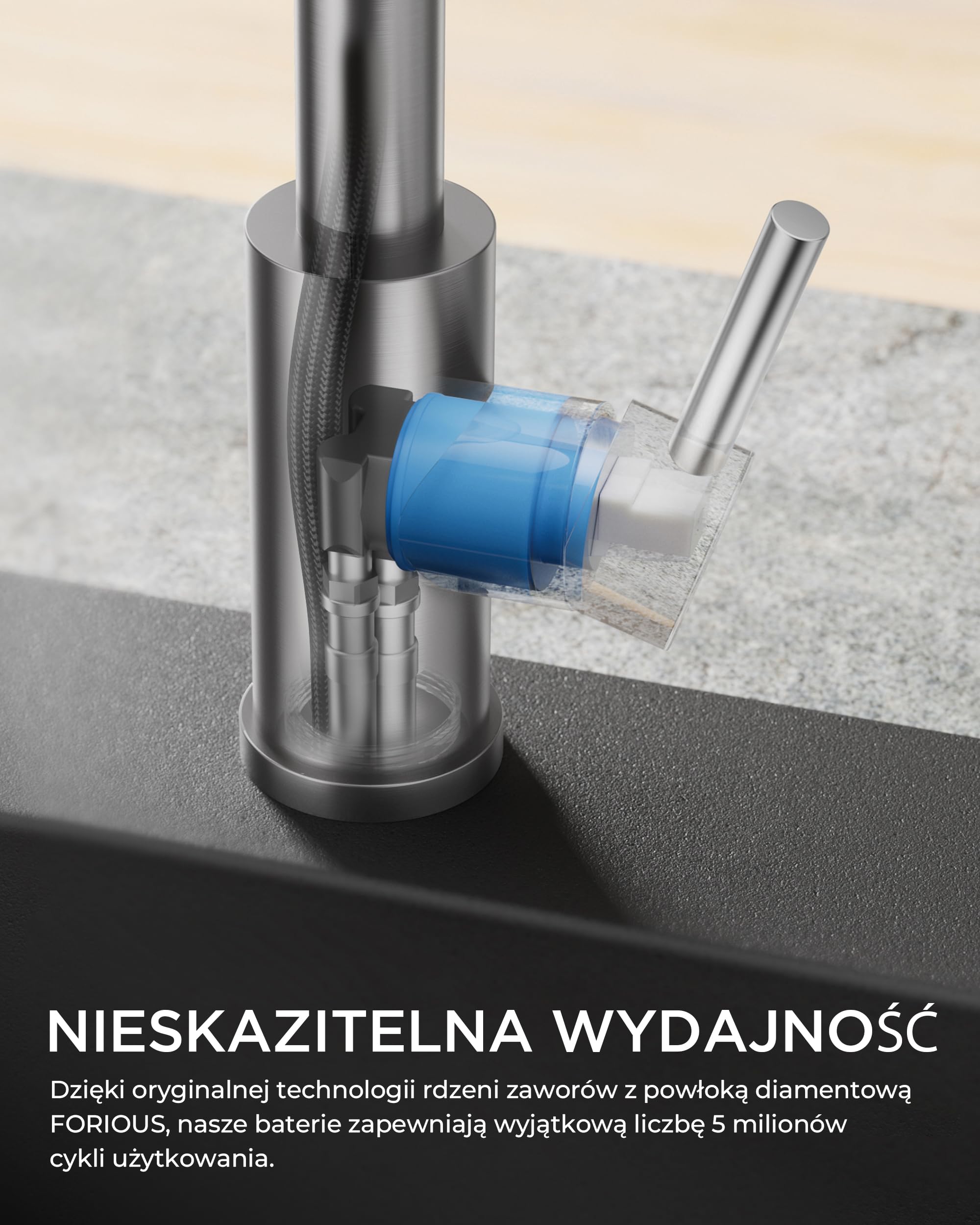 FORIOUS Kran Kuchenny Niskociśnieniowy, Wyciąganą Wylewką z 2 Trybami Natrysku, Bateria Kuchenna 3 Przyłącza do Bojlera lub Podzlewozmywakowego Urządzenia, Obrót 360°, Stal Nierdzewna