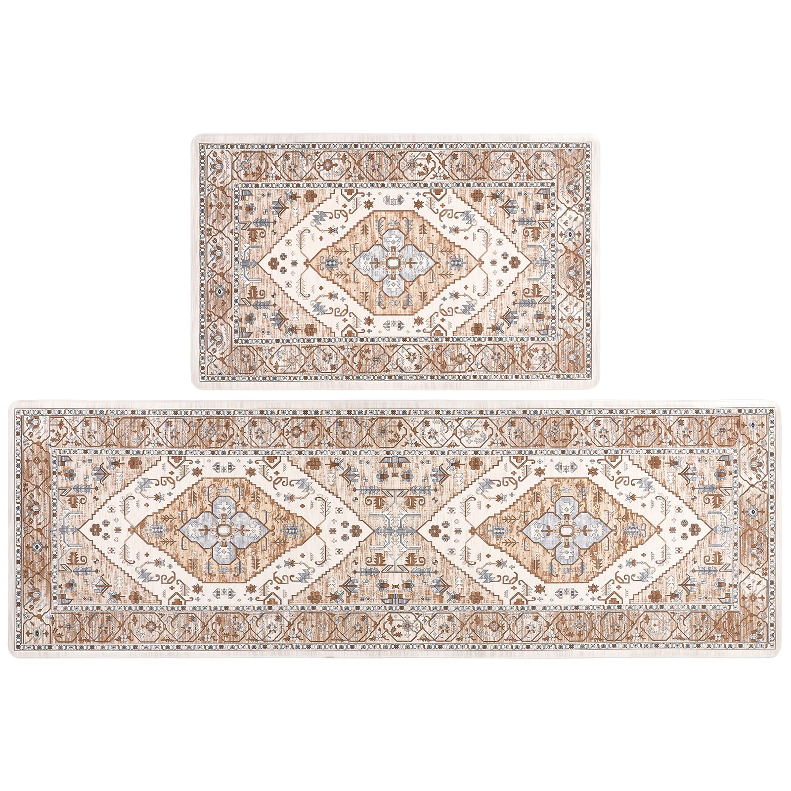 Pauwer Anti Fatigue Kitchen Mats for Floor 2 Piece Set, Cushioned Memory Foam Kitchen Rug, Non Slip Kitchen Runner Rug Carpet, Waterproof Kitchen Sink Area Rug Comfort Standing Mat for Kitchen Laundry