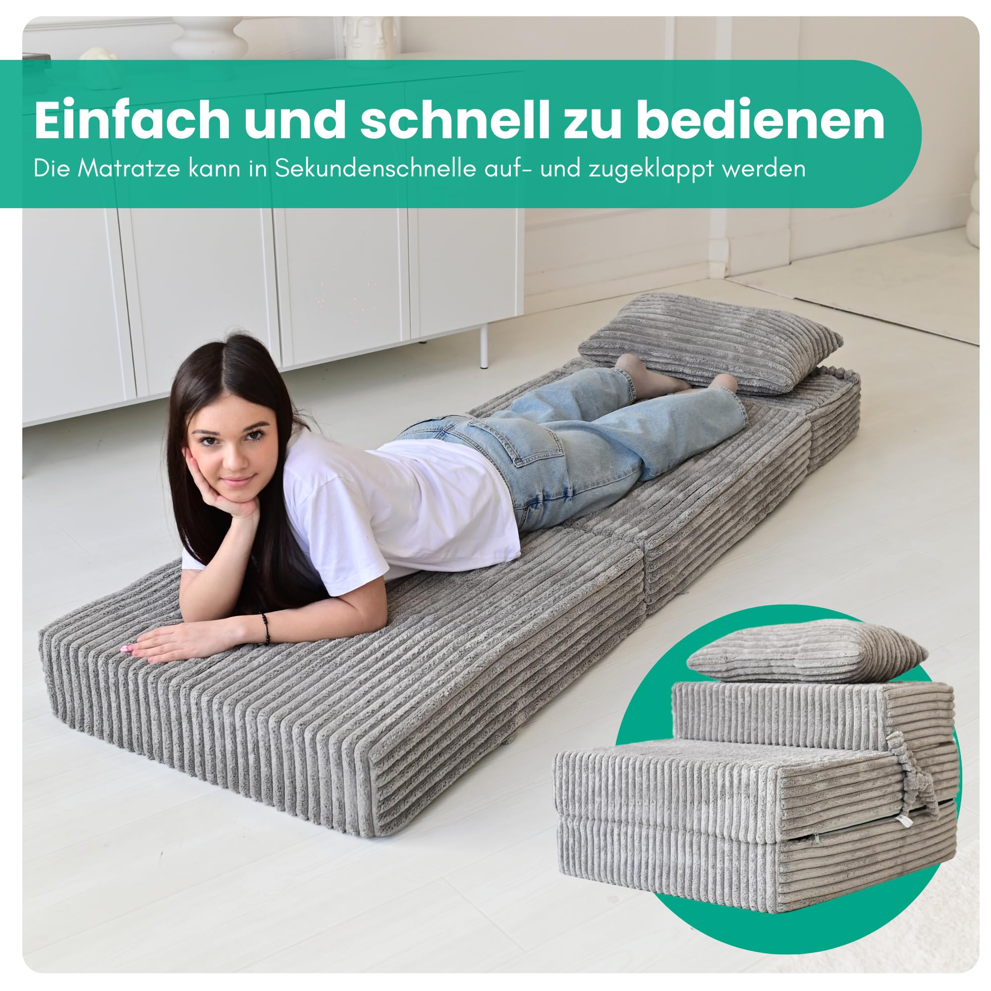 Odolplusz Premium Vouwmatras 70 x 205 x 15 cm, 3-delige vouwmatras met