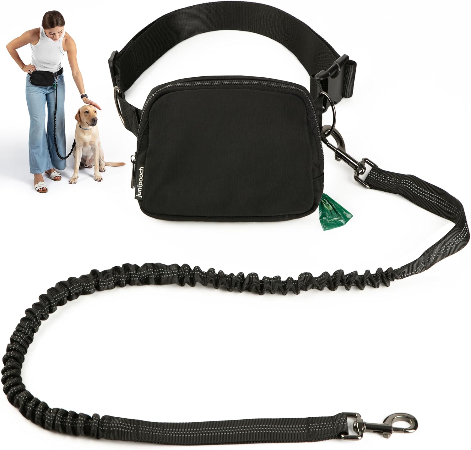Hands Free Dog Leash with Dog Treat Pouch - Stylish & Trendy Waist Leash for Dog Walking - Wear on Waist or Crossbody - Durable & Detachable - Shock Absorbing - Waste Bag Dispenser - Walk or Run