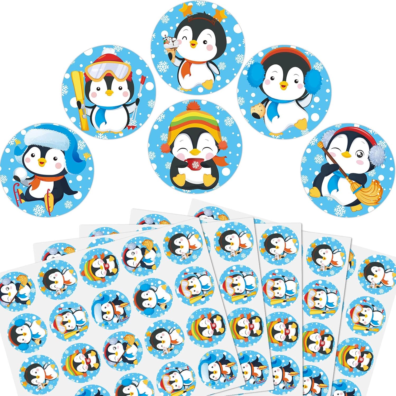 Chinco 600 Pieces Penguin Stickers Winter Penguin Stickers Sheets Winter Classroom Decals Seals Cards for Kids Birthday Party Baby Shower Classroom Rewards Party Favor, 1.5 Inches