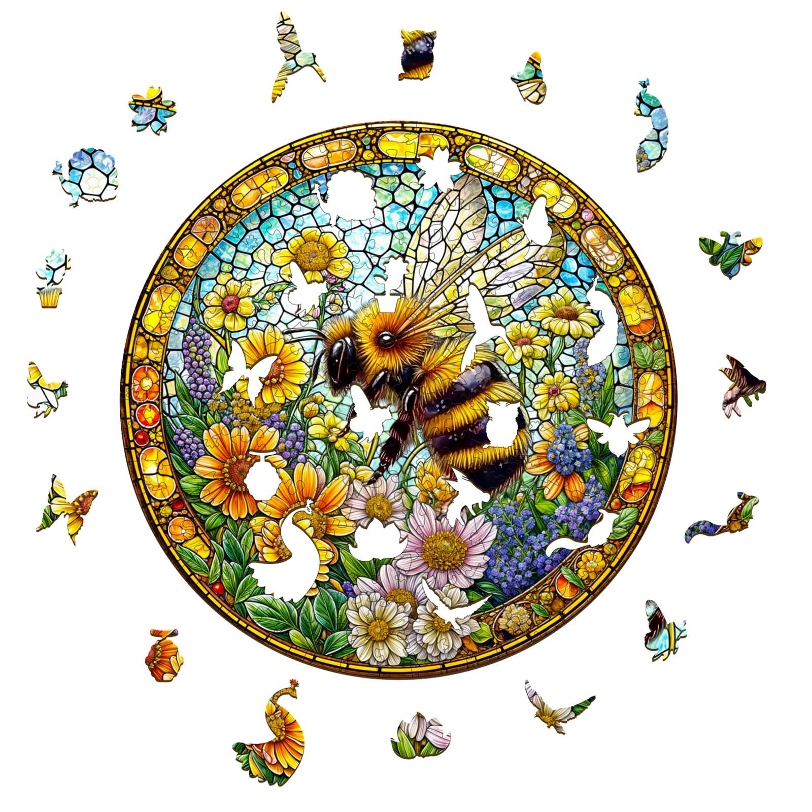 Holzpuzzle 100 Teile 'Spring Birds' – Kreisförmiges Puzzle Für Erwachsene & Kinder | Mit Holz-Geschenkbox