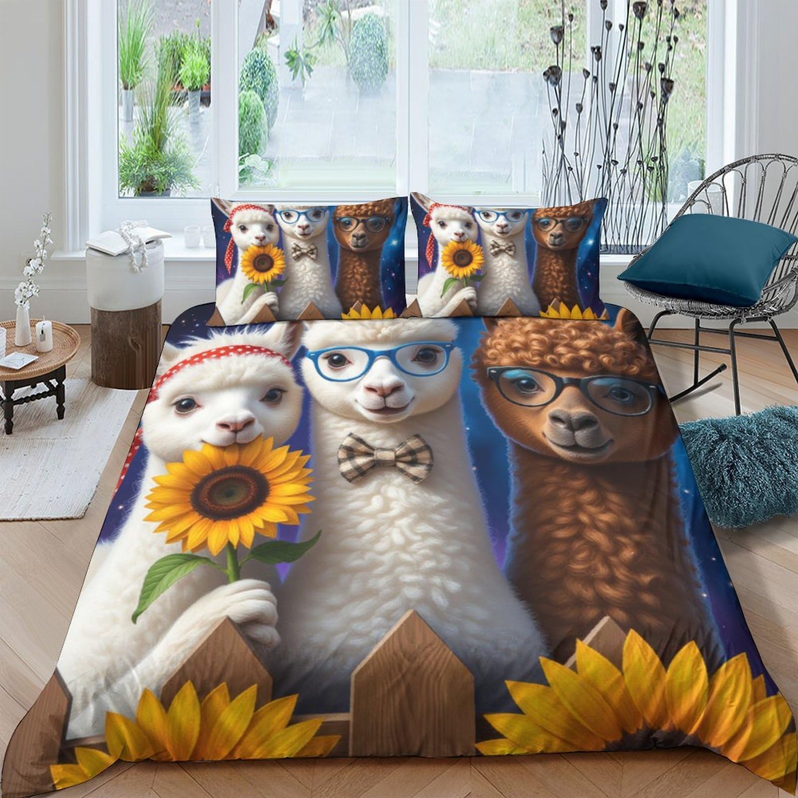 Ctjqhvkz Style-1 3D Printed Alpaca Sunflower Fitted Sheet Microfiber Anti-Slip Bed Cover For Bedroom Dorm Mattress Decor Washable Single（135X200cm）
