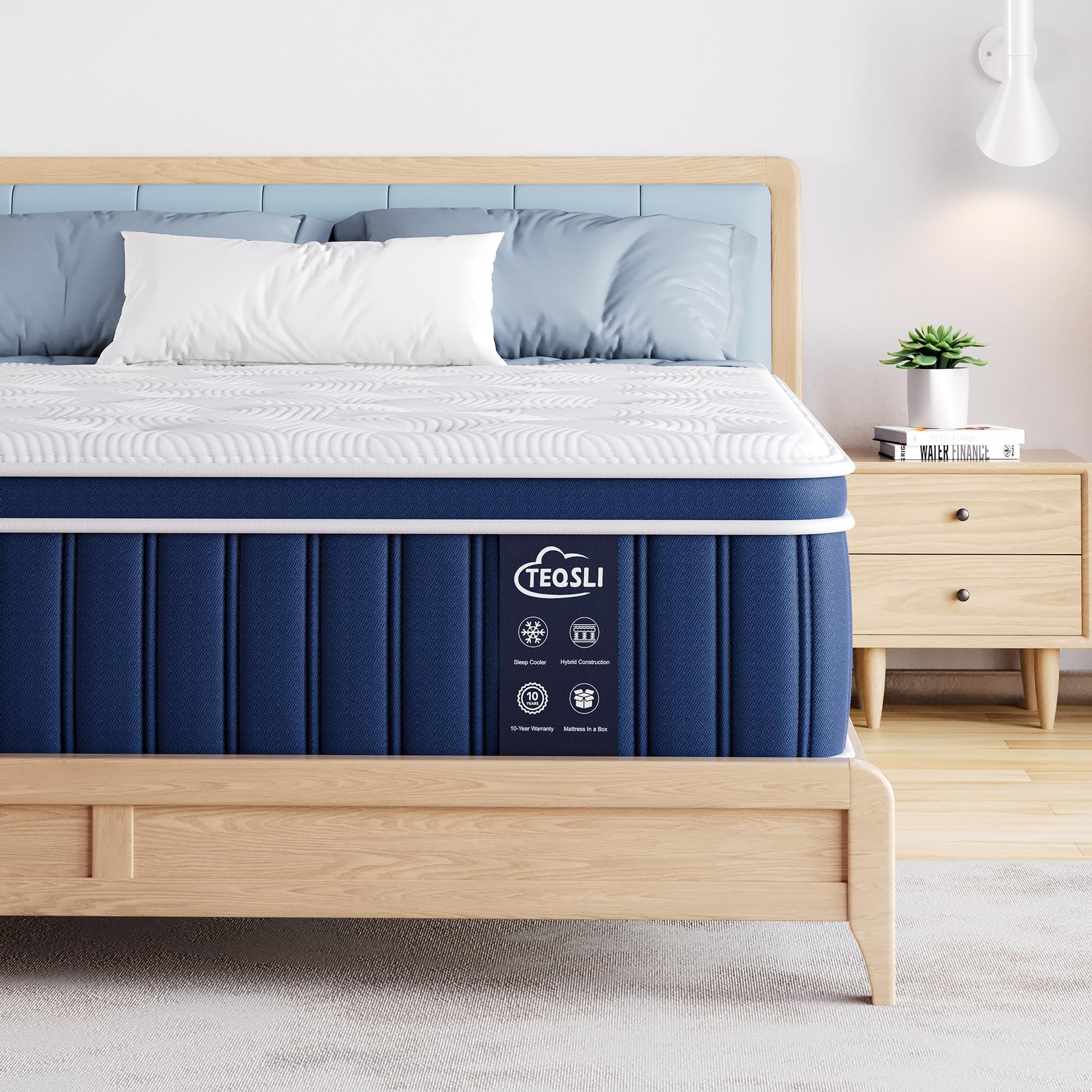 TeQsli 6FT Super King Mattress, 10.6 Inch Memory Foam Sprung Hybrid Mattress for Pressure Relief & Edge Support, 9-Zone Support Matress Medium Firm with Skin-Friendly Fabric 180x200x27cm