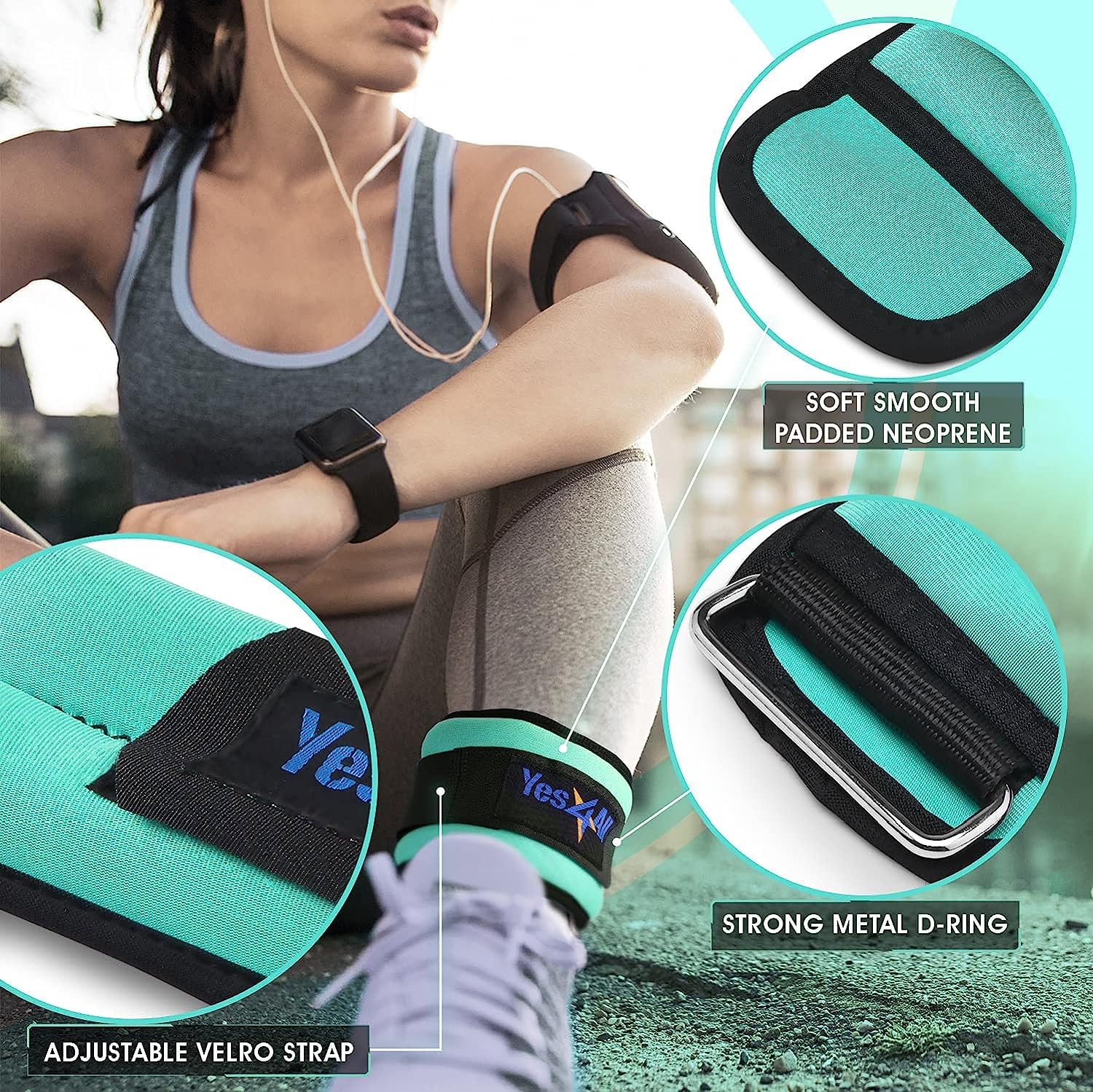 Yes4All Peso Caviglia in neoprene (0,9 kg - 4,5 kg) - Pesi unisex per la caviglia per camminare, arrampicarsi e fare ginnastica