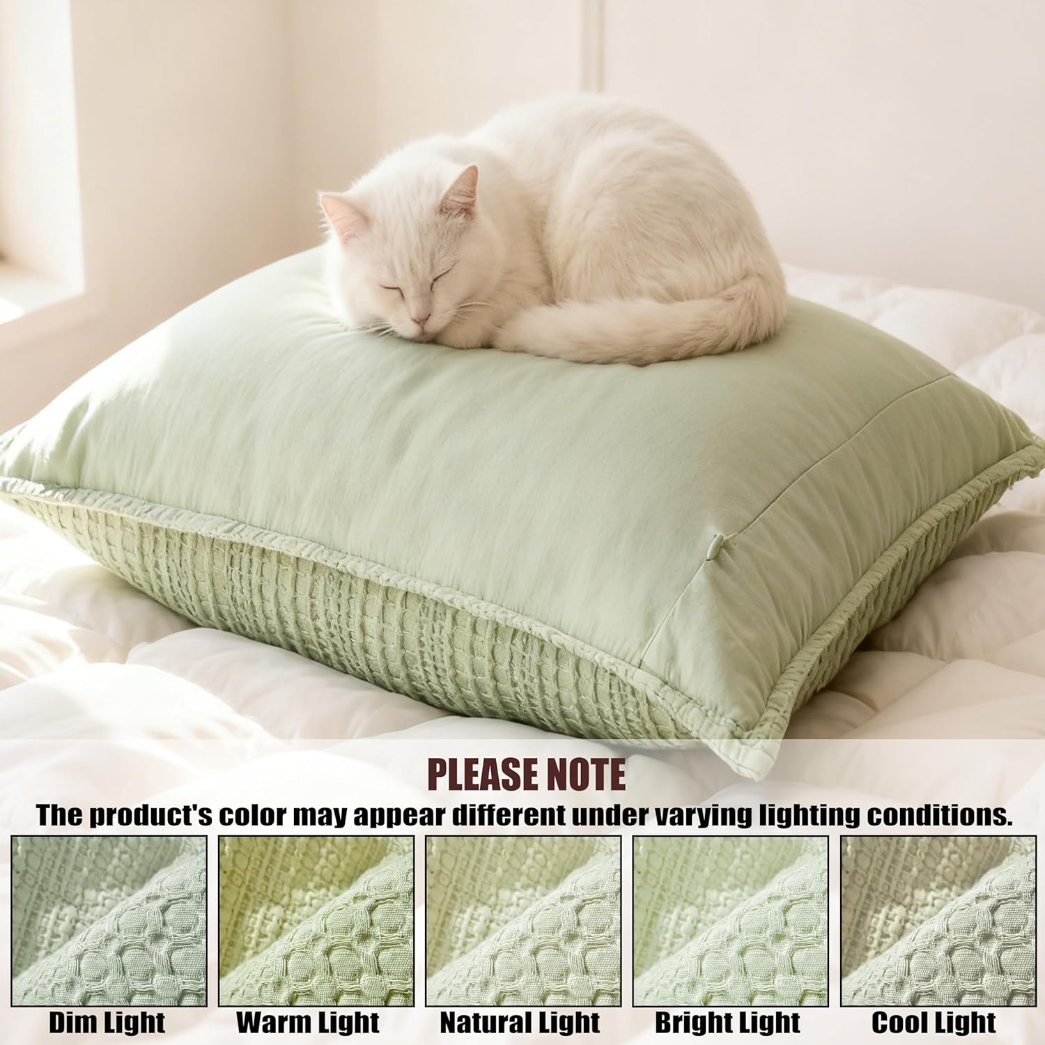 100% Cotton Cushion Cover Set of 2 18x18 Throw Pillow Covers Neutral Decorative Honeycomb Pillow Shams Pilling-Resistant for Sofa Bed Decor Square Pillowcase Cover No Filling,Sage Green - Image 5