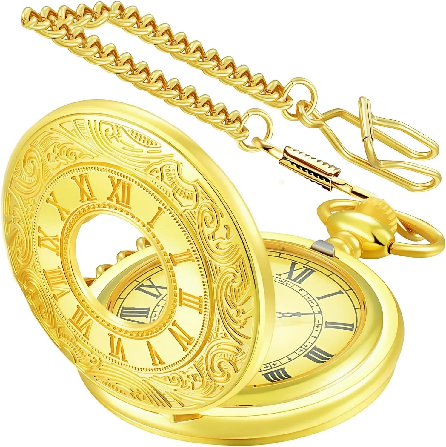 Vintage Pocket Watch Roman Numerals Scale Quartz Pocket Watches with Chain Christmas Graduation Birthday Gifts Fathers Day