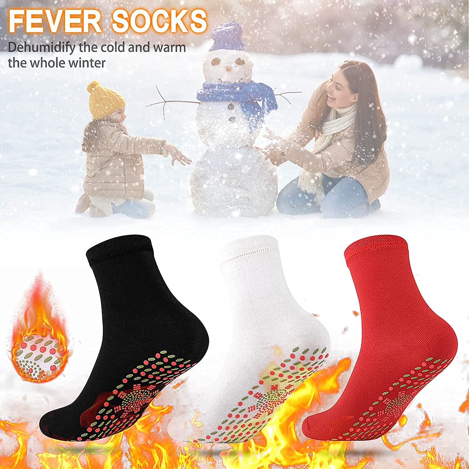 Wintersocken Socken 3 Paar Unisex-Winter-automatische Warme Baumwollsocken Winter-Thermosocken Thermosocken (Color : Rood, Size : One Size)