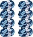 Cozyful Chunky Yarn for Hand Knitting - #10 Chunky Chenille Blanket Yarn, Jumbo Big Thick Chunky Yarns for Crocheting, Tie Dye Bulky Knit Yarns, 8 Skein (25 yds 8 oz Each Skein), Multi Blue & White