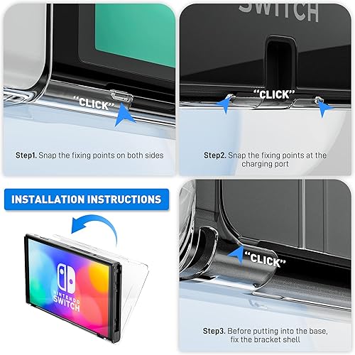 Miniatura 2 de RHOTALL Funda protectora transparente compatible con Nintendo Switch OLED, carcasa rígida acoplable para consola Switch OLED, cubierta suave con