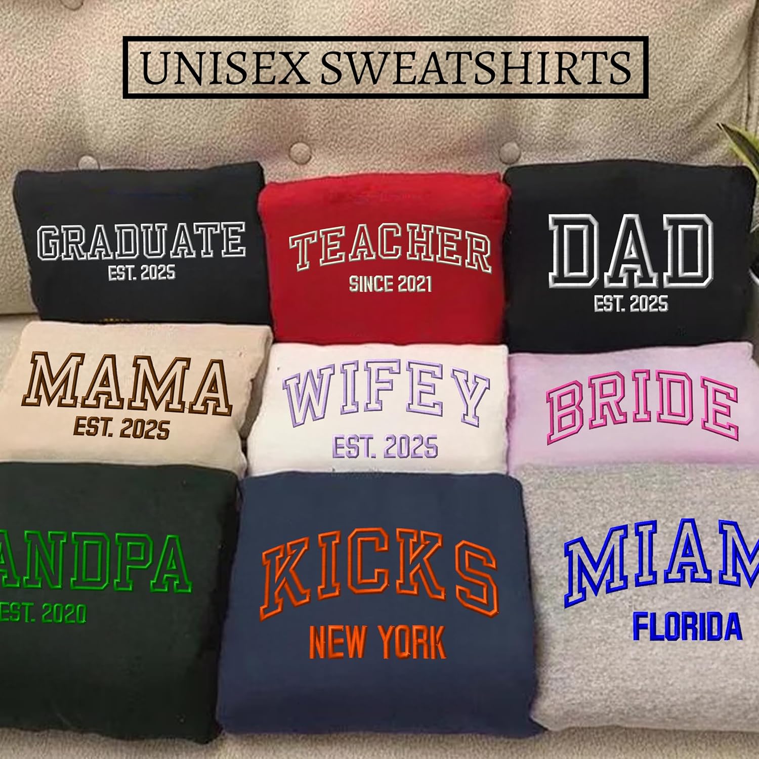 Custom Embroidered Sweatshirt for Men & Women | Design Your Own Sweatshirt with Name, Text, Date on Front | Personalized Gift for Mother’s Day, Valentine, Christmas, Anniversary Multi - Image 4