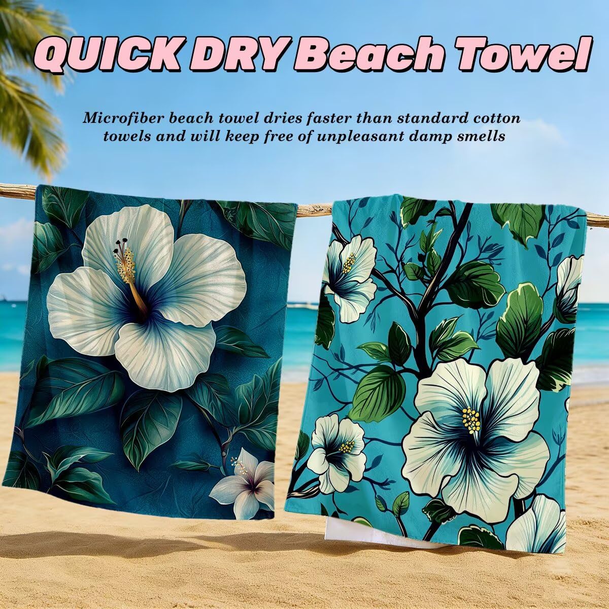 Juego de 2 Toalla Playa Grande 80x160 cm, Secado Rapido Toalla Microfibra Gimnasio, Antiarena Toallas de Playa Flor, Grande Ligera Compacta Toallas Microfibra Mujer Hombre para Viaje Piscina -4754