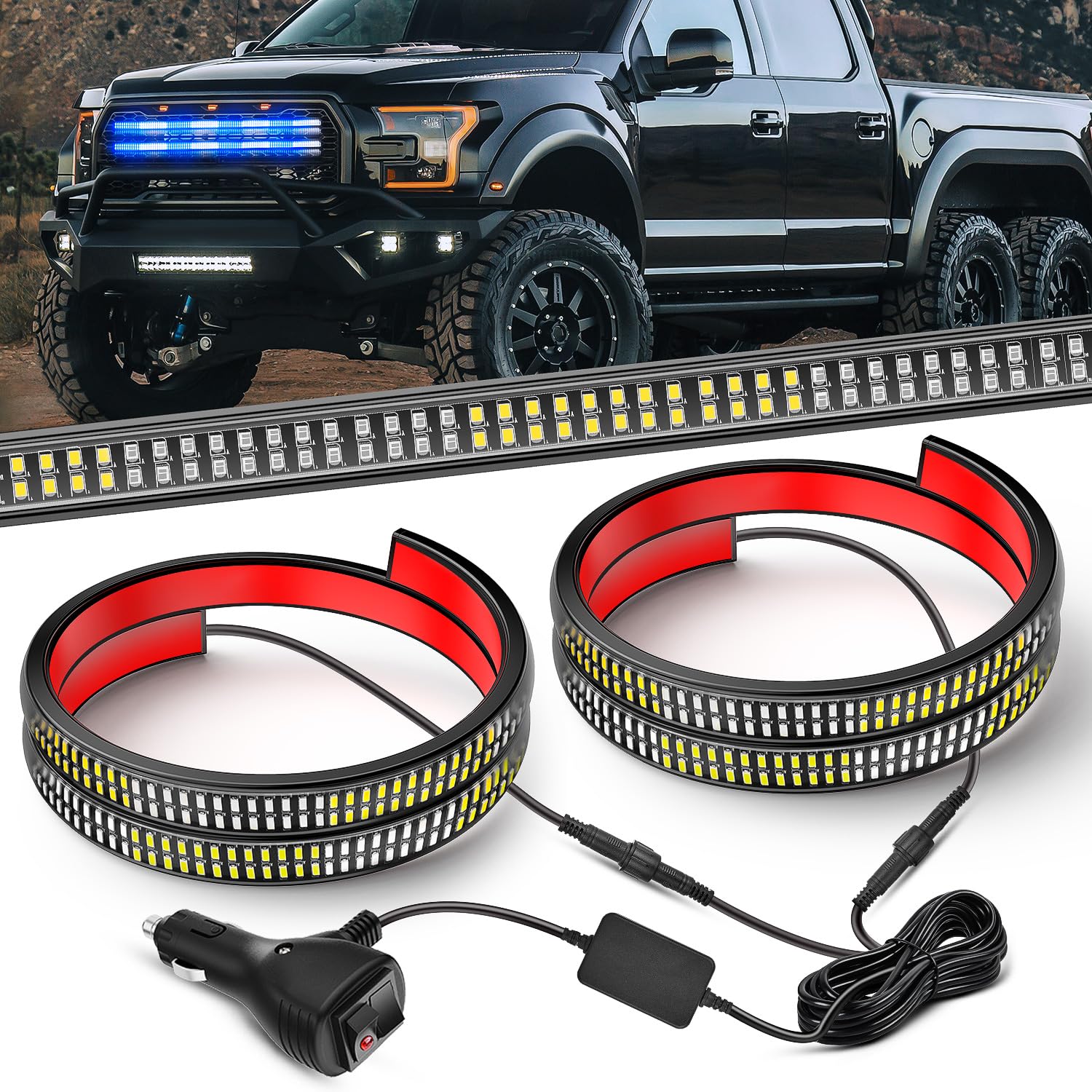 Nilight 2PCS 24" Truck Grille Strobe Light Strips 384 LED Blue White