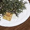 Buffalo Plaid Christmas Tree Skirt 48 in, Black and White Buffalo Check Christmas Tree Skirt with Faux Fur Edge for Holiday Christmas Decorations