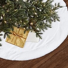 Buffalo Plaid Christmas Tree Skirt 48 in, Black and White Buffalo Check Christmas Tree Skirt with Faux Fur Edge for Holiday Christmas Decorations
