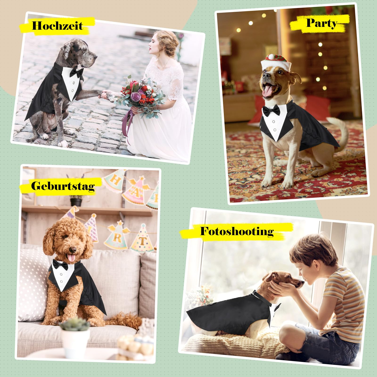 Illumifun Smokinganzug und Bandana-Set, eleganter Hunde-Hochzeitsparty-Anzug mit Fliege, Hemd, Weste, Haustier-Smoking-Kostüm mit abnehmbarem Fliegenkragen (2XL)