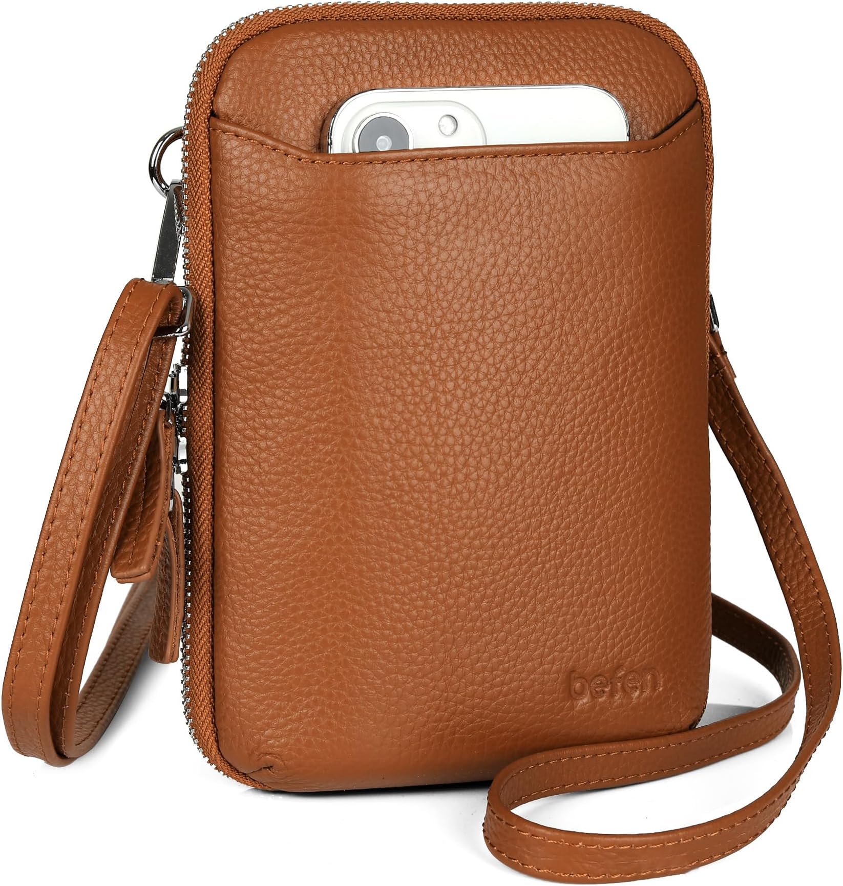 Genuine Leather Crossbody Cell Phone Purse for Women, Women's Small Zip Around Crossbody Wallet Bags