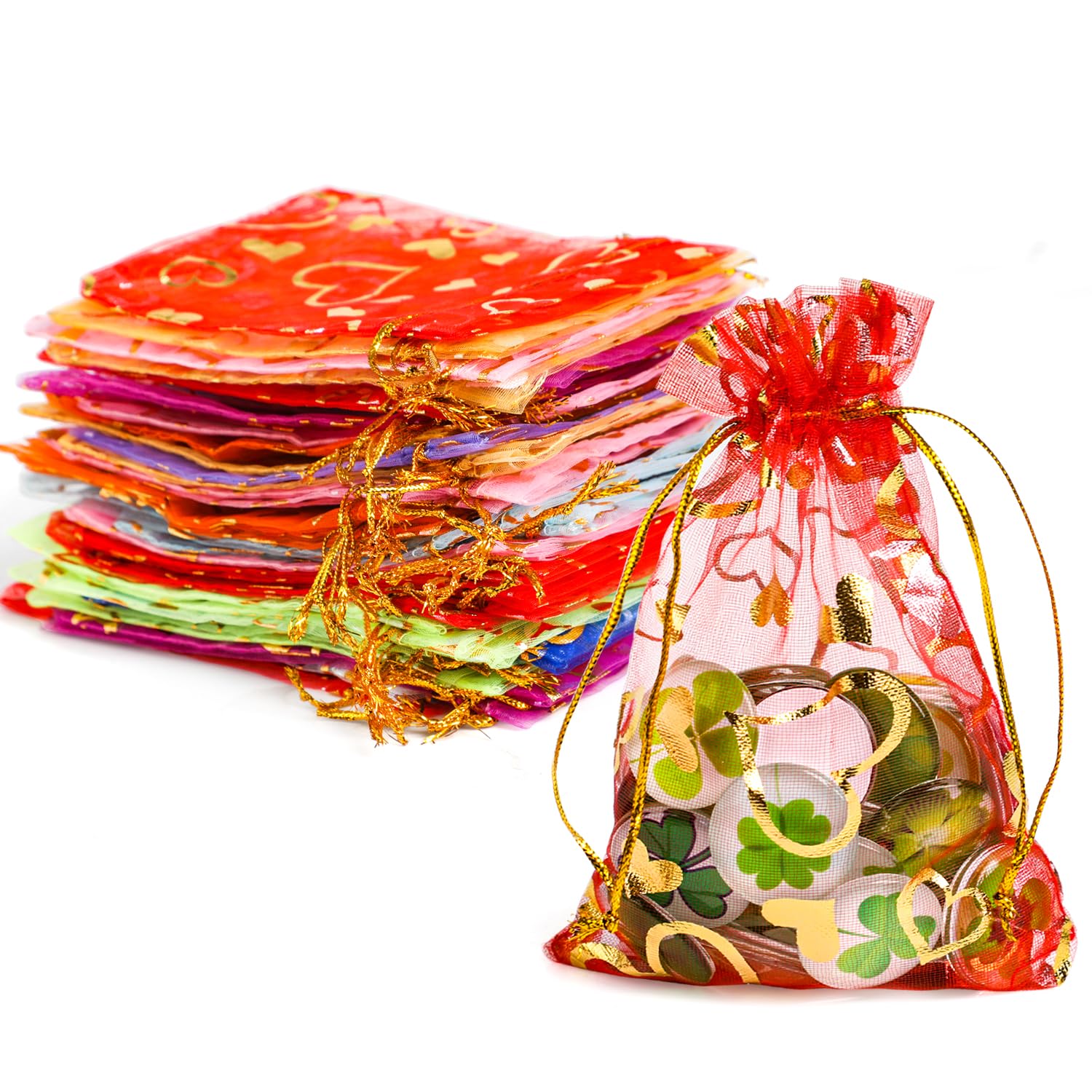 100Pz Sacchetti Organza Con Coulisse Per Regali E Gioielli