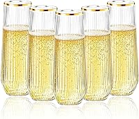 Vista 8 de Goodluck Paquete de 24 copas de champán desechables transparentes, copas de champán sin tallo de 9 onzas, vasos desechables de plástico transparente