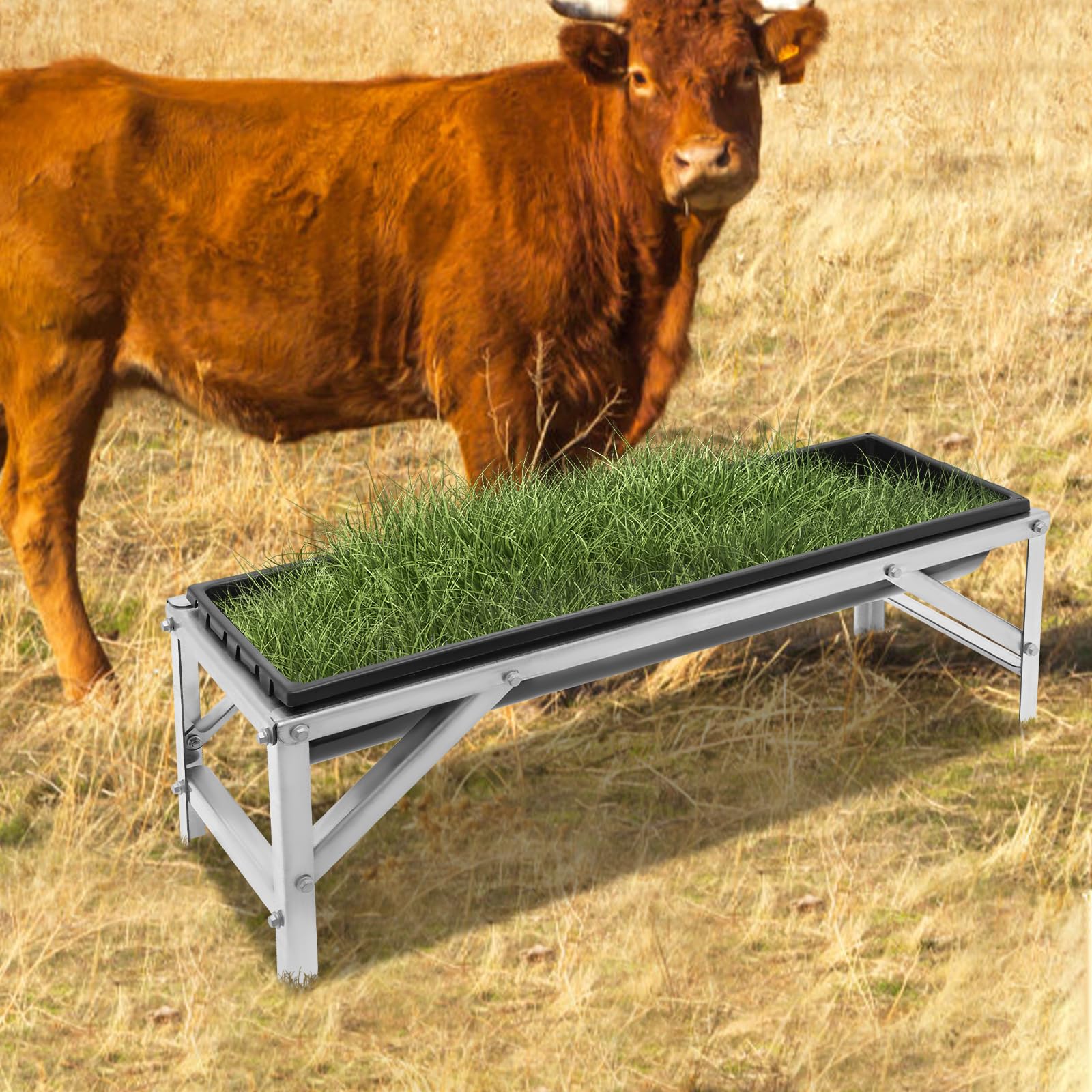Mangiatoia grande volume, 35 l, con supporto, design aperto su entrambi i lati, per cavalli, capre, pecore, mucche, maiali