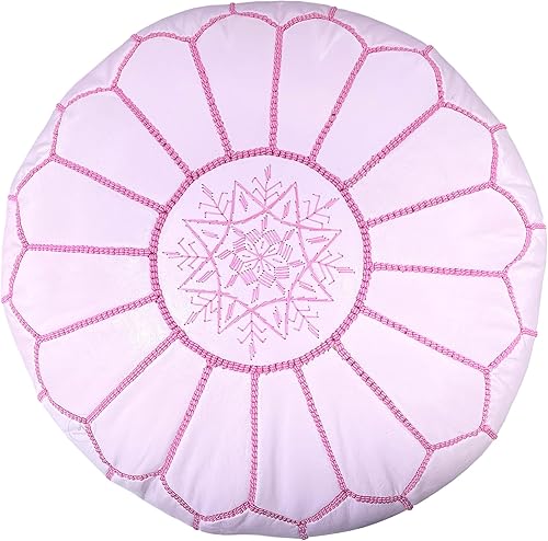 KESHMARK Puf redondo de lujo hecho a mano, cómodo, bohemio, otomano y reposapiés, piel de cabra premium (sin relleno) (1 - marrón claro) (bronceado