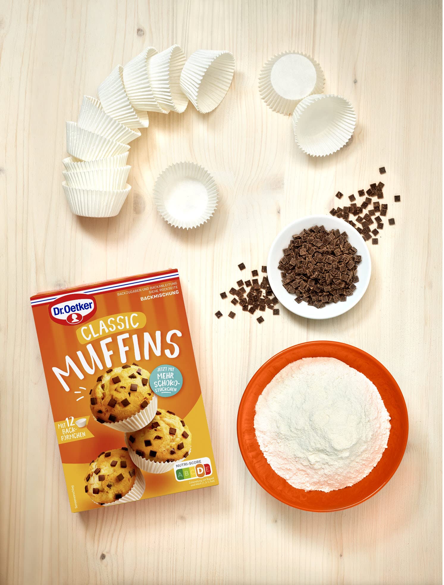 Dr. Oetker Muffins 12er Probier-Set Backmischungen Rührteig Schoko Marmor Zitrone klassisch Schokostückchen 12 Cupcakes Papierbackförmchen