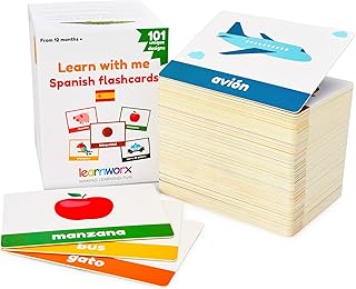Spanish Flash Cards for Kids & Toddlers - 101 Cards - 202 Sides - Learn with Me - Objects, Numbers & Play Games - Great Value, Fun Learning and Educational Flashcards