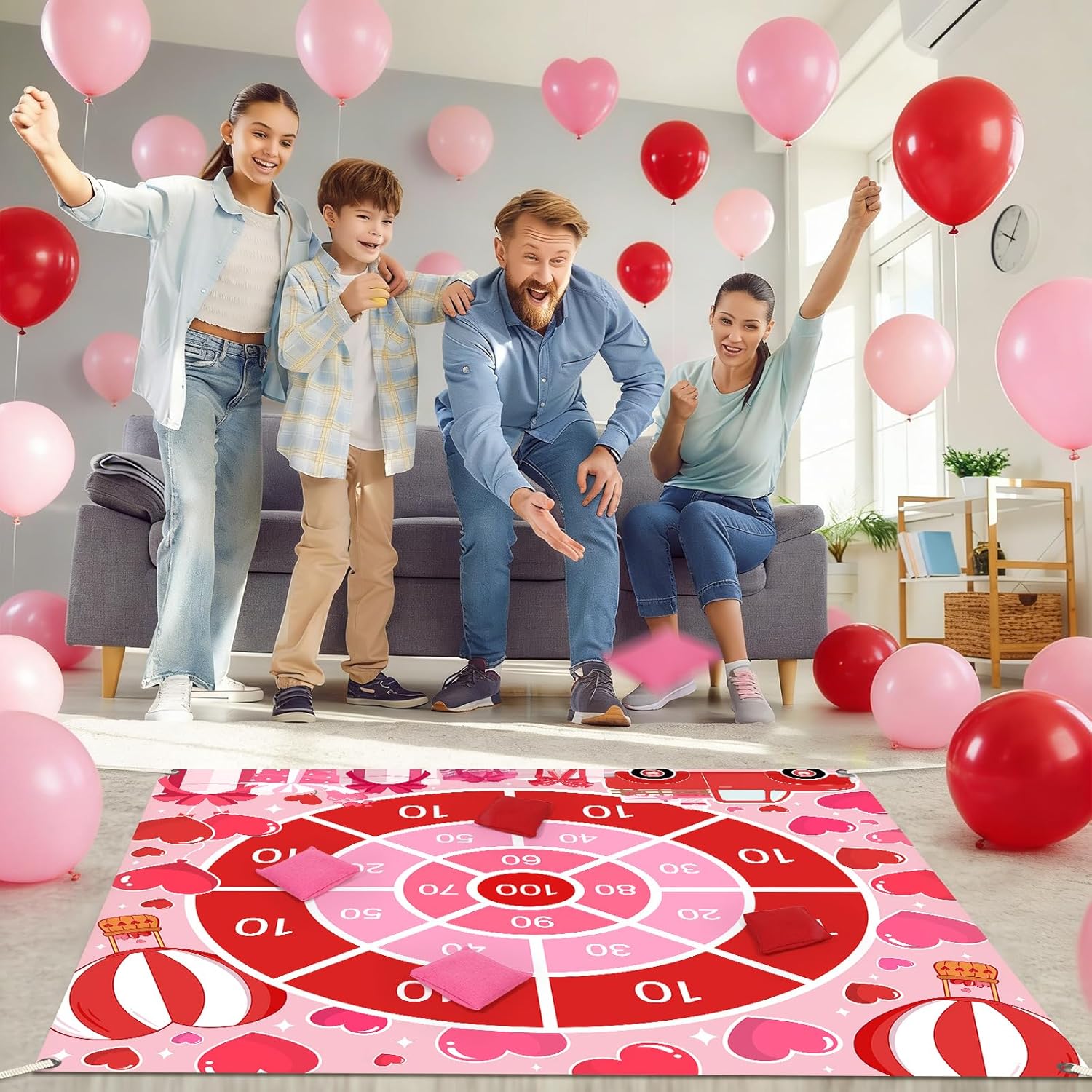Valentines Day Games Bean Bag Toss Game Valentines Theme Outdoor Lawn Yard Games 4.9ft Giant Valentine Party Supplies for Adults Family Backyard Camping Field Holiday Party Favors Decoration Gift