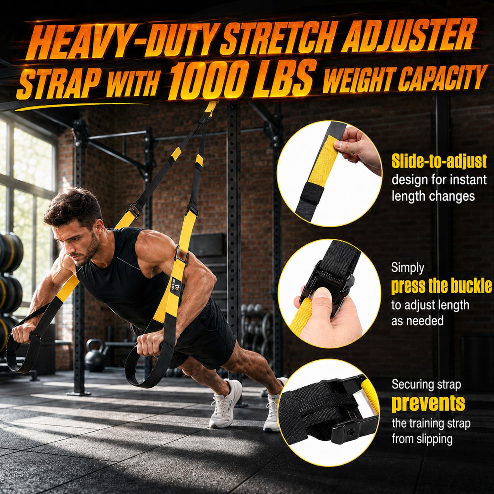 Kit Sling Trainer Multifunzione con Ancoraggio Porta, Nero e Giallo
