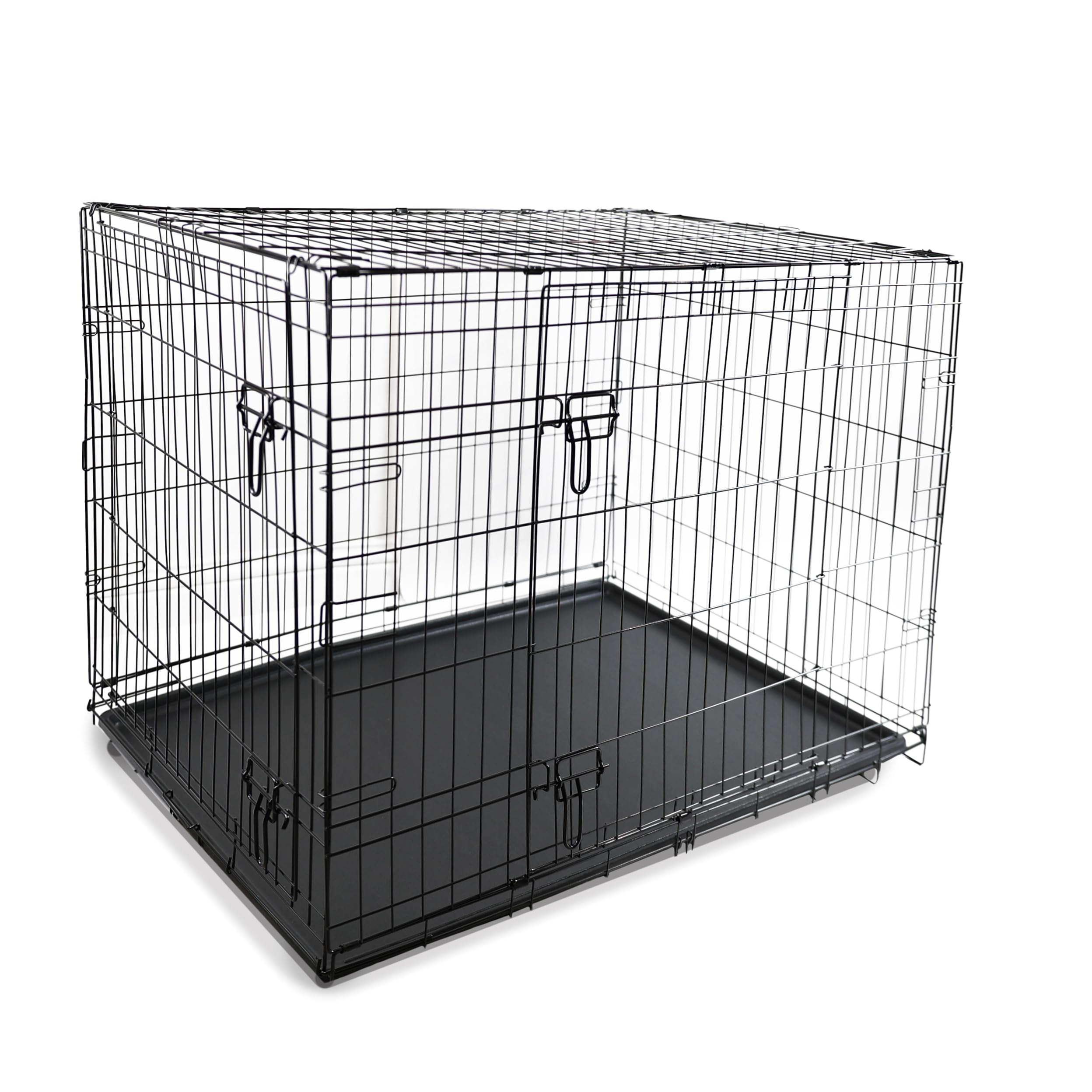 DIVCHI Dog Crate Heavy-Duty Folding Dog Cage for X-Large Dogs, Chew-Resistant Metal Cage with Front & Side Doors, Removable Easy-Clean Plastic Tray & Carry Handle (Black, 107 x 71 x 76 cm)