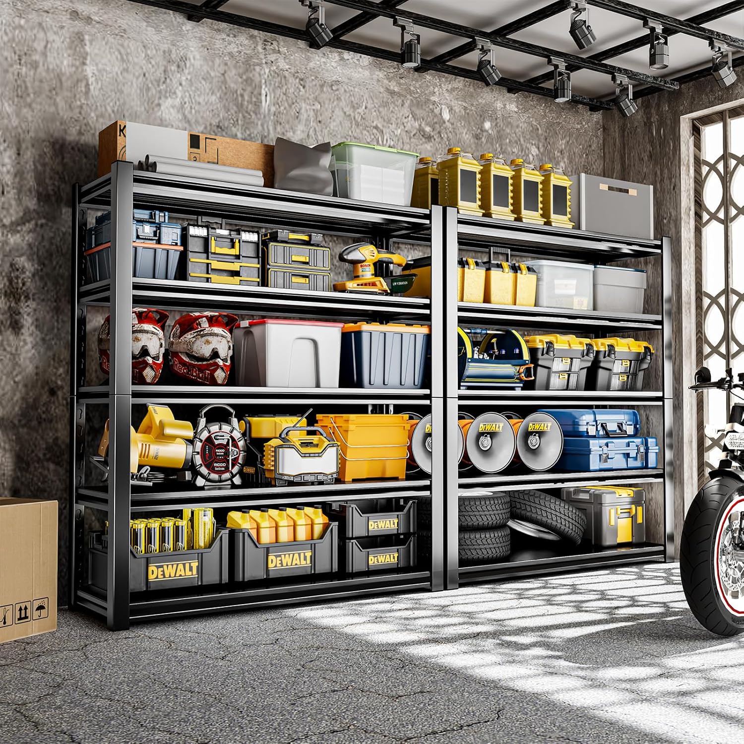 5 Tier Garage Shelving Units 72"H Storage Adjustable Shelves 2000LBS Heavy Duty Metal Shelves Utility Industrial Shelving Rack for Garage Warehouse Pantry Basement,Black (15.7"D×35.4"W×72"H)