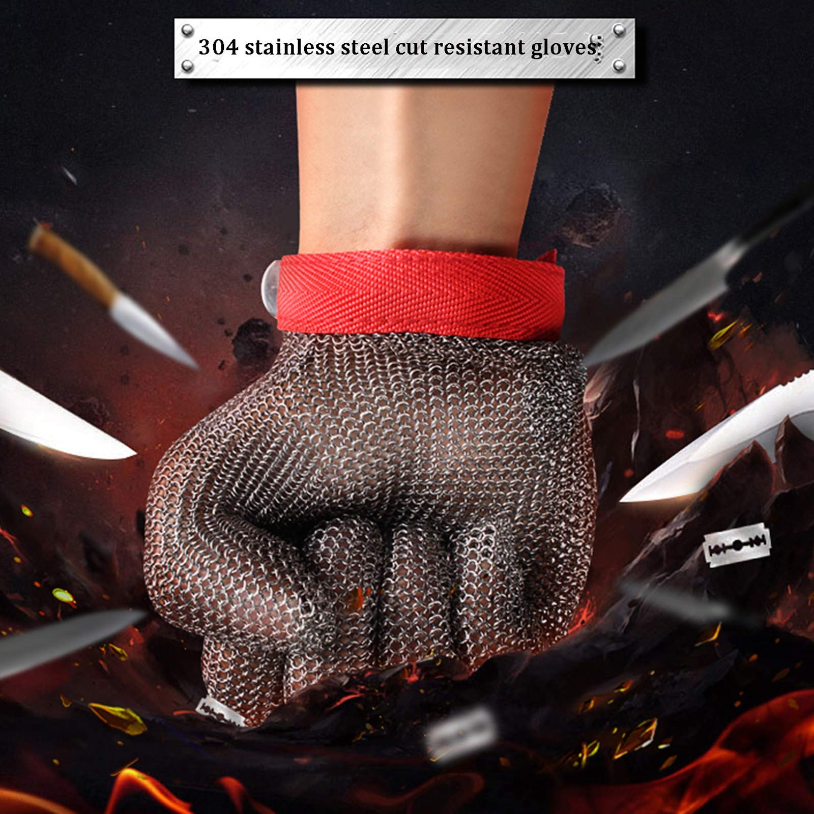 Guantes Anticorte Guantes De Malla De Acero Inoxidable 304 Resistentes A Cortes, Guantes De Trabajo De Seguridad De Grado 5, Comunes para La Mano Izquierda Y Derecha (Size : Large)