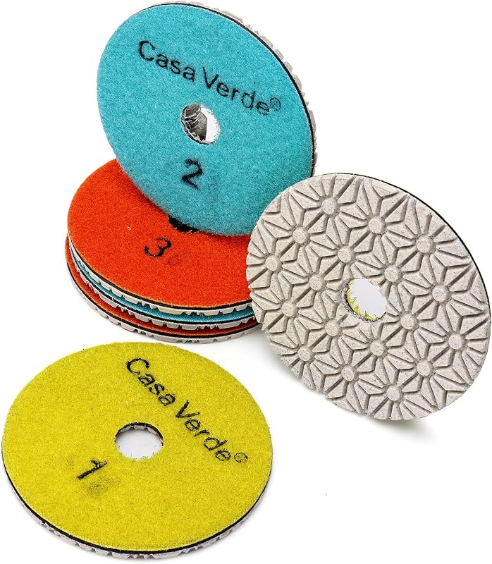 Boinas de Polimento Diamantadas Casaverde de 10,2 cm, 3 Etapas para Granito, Mármore, Quartzo, Concreto e Terrazzo