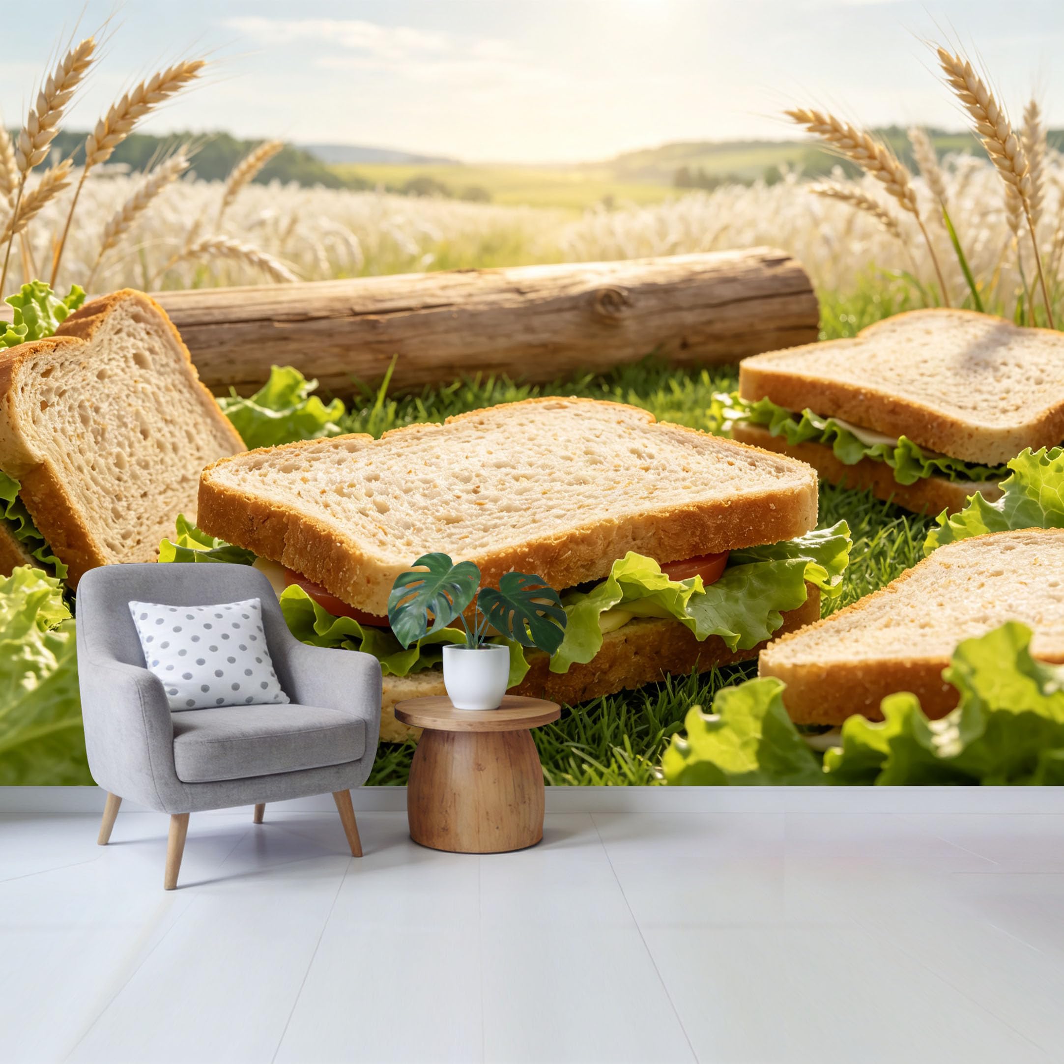 Qzlithotic Yq2605250805 Custom Size Wall Mural Fresh Picnic Sandwich Wheat Field American Country Texture Selfadhesive Wall Fabric Removable Wallpaper For Home Office Decor