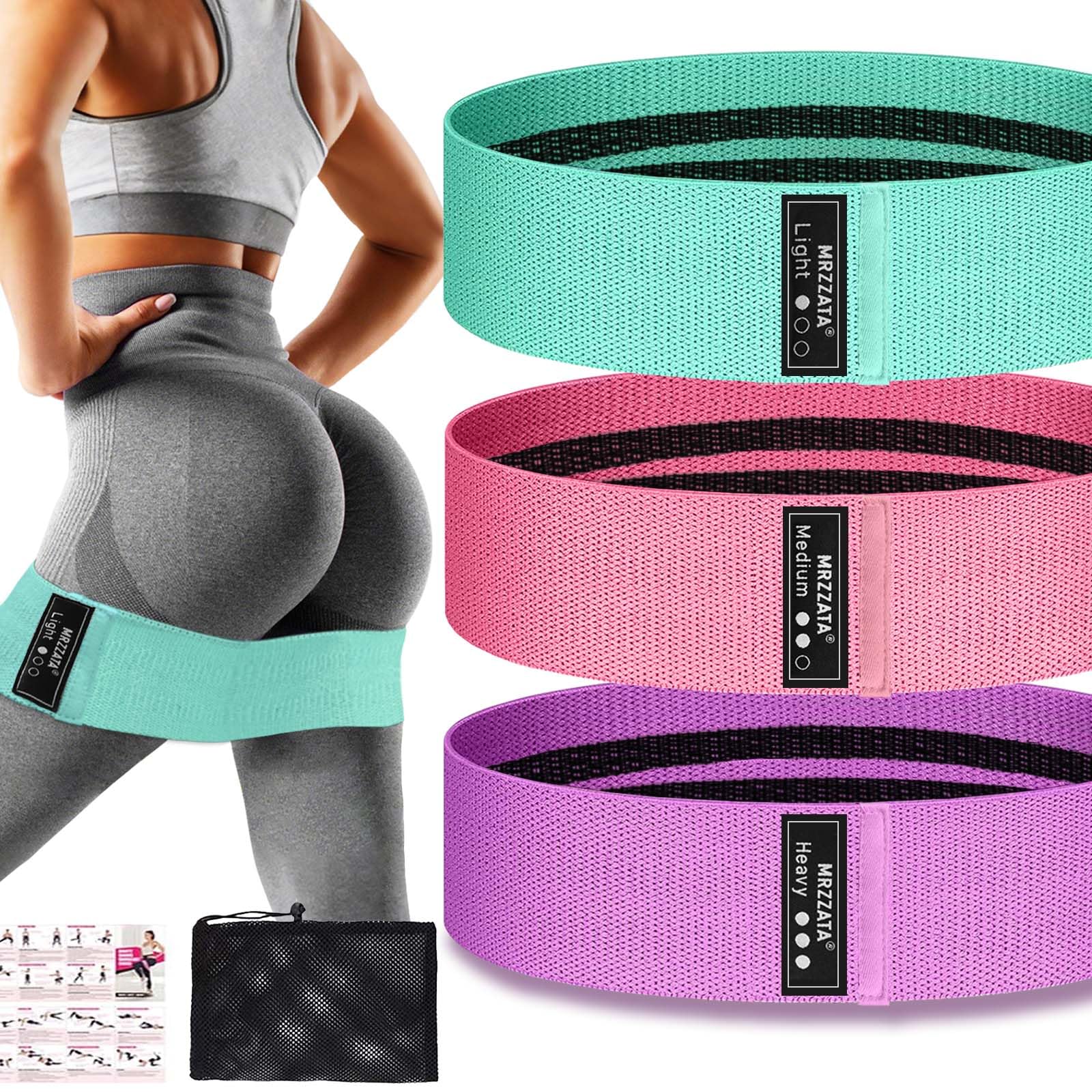 Fabric Booty Bands Set, 3 Progressive Levels (Light, Medium, Heavy) Resistance Bands for Hip and Legs Working Out, Widen Exercise Bands for Women and Men, Stretch Bands for Pilates, Yoga Stater Set-image-37