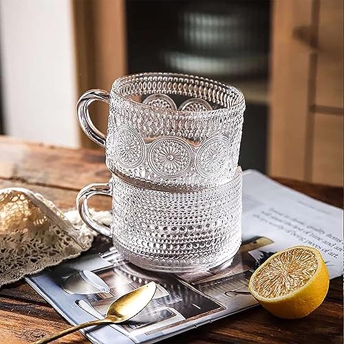 Miniatura 2 de Tazas de café de vidrio vintage de 14 onzas, juego de 4 tazas de vidrio en relieve para té, tazas de café para capuchino, café con leche, cereales,