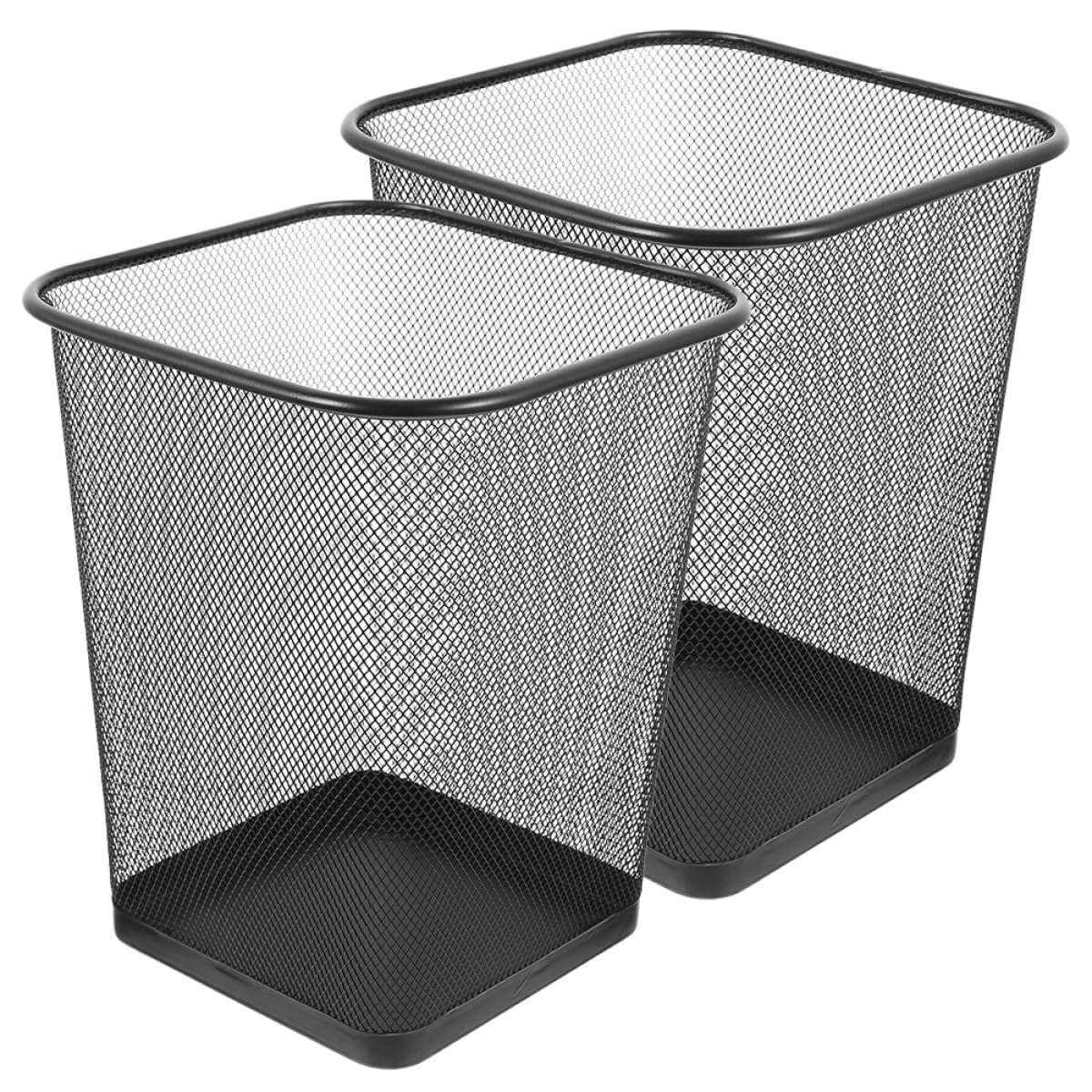 Alipis Mesh Waste Basket and Black Metal Trash Can, Small Hollow Design Wire Mesh Dustbin for Bathroom and Office, 2pcs Square Recycling Bin for Home Organization