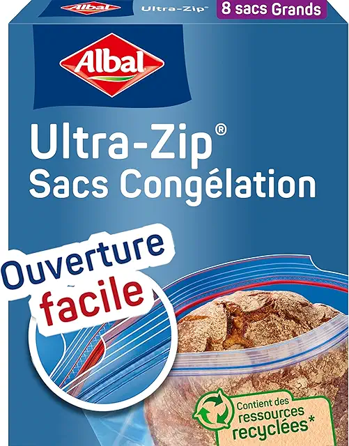 Sacs Congélation Zip Albal - 8 Sacs Ultra-Zip 8L avec Ressources Recyclées