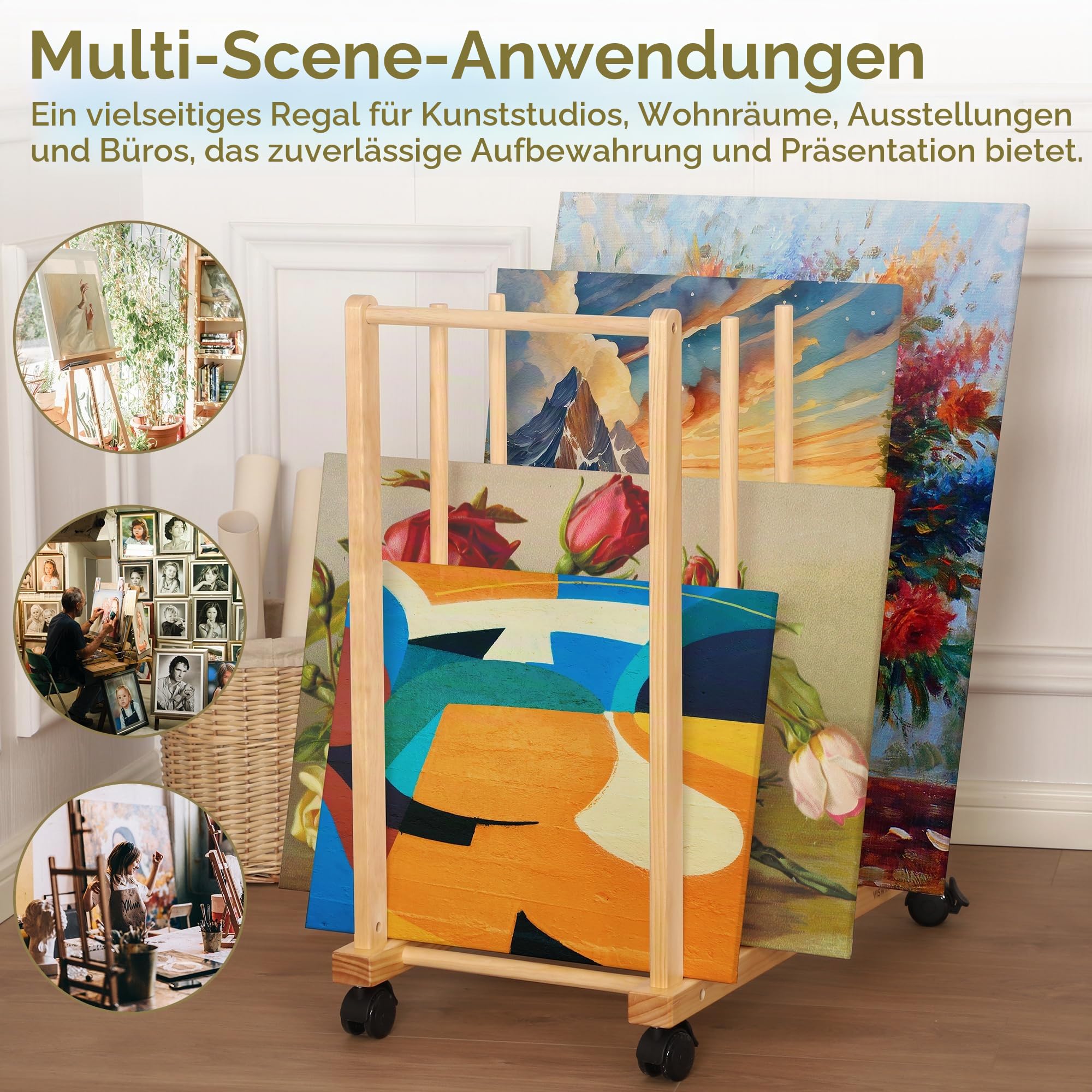 VISWIN Art Storage Rack, Art Canvas Storage, Canvas Boards Rack Art Storage mit Handle & Caster Wheels für Zeichnung Board, Panel, Papier-Pad für Kunststudios, Kunstwerke, Galerie