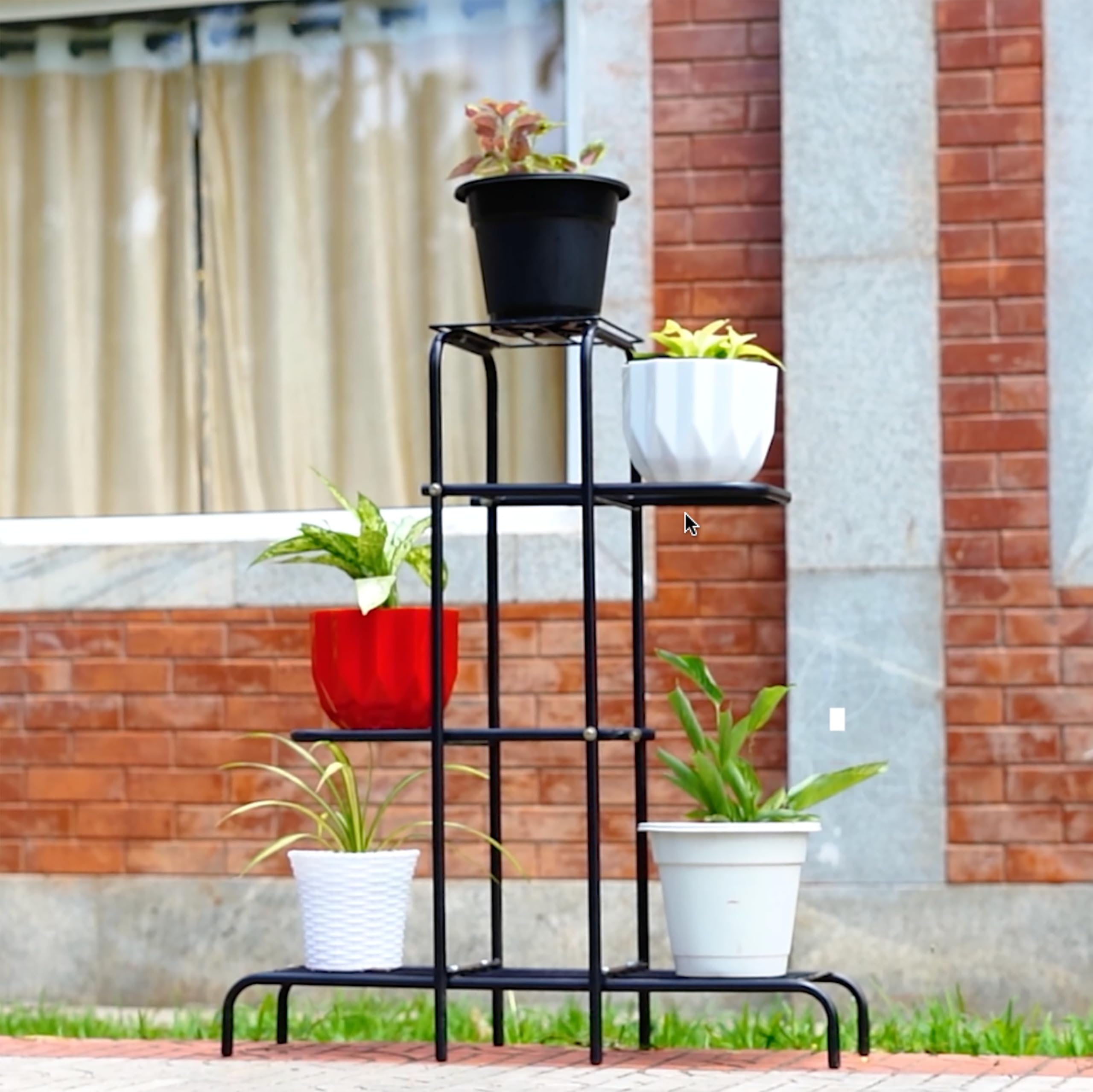 D&V Engineering 4 Tier Metal Plant Stand - Black -1