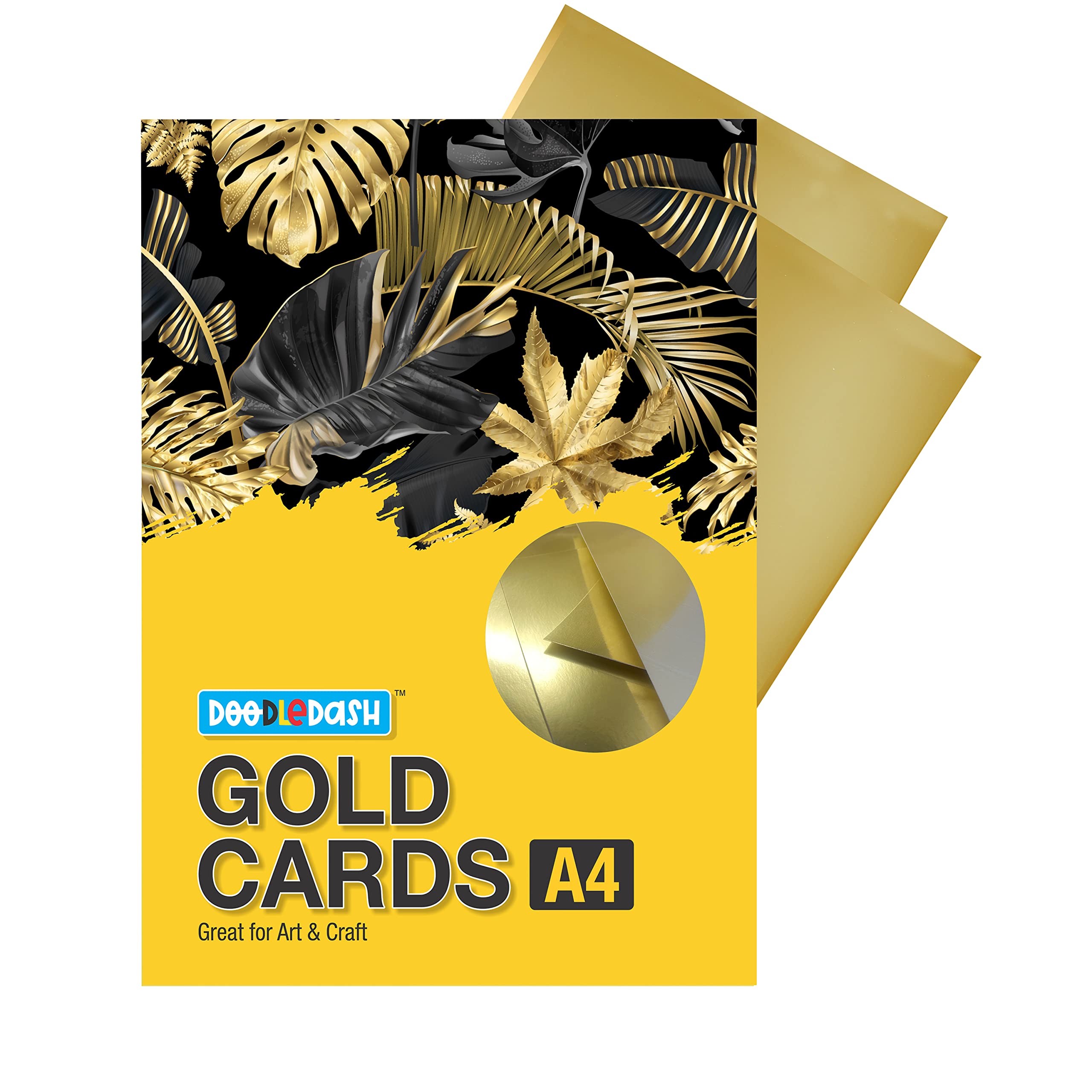 DoodleDash Gold Cards Metallic Shade A4(Paper Size :- 8.3 x 11.7 inches )250 GSM - For DIY Art And Crafts, Scrapbooking, Paper Decorations, Invites, Card Making And Other Cardstock Activities And Projects (Pack of 20 Sheets)