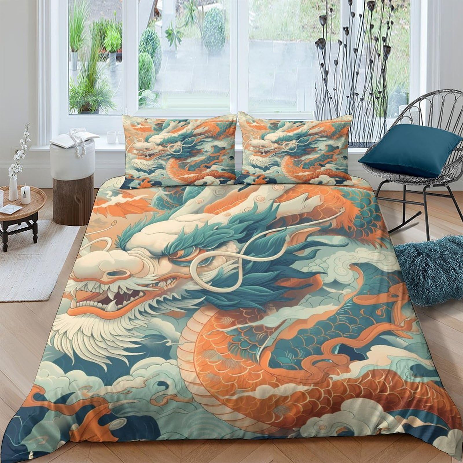 3D Printed Dragon Quilt Cover, Microfiber Duvet Cover Hidden Zipper for