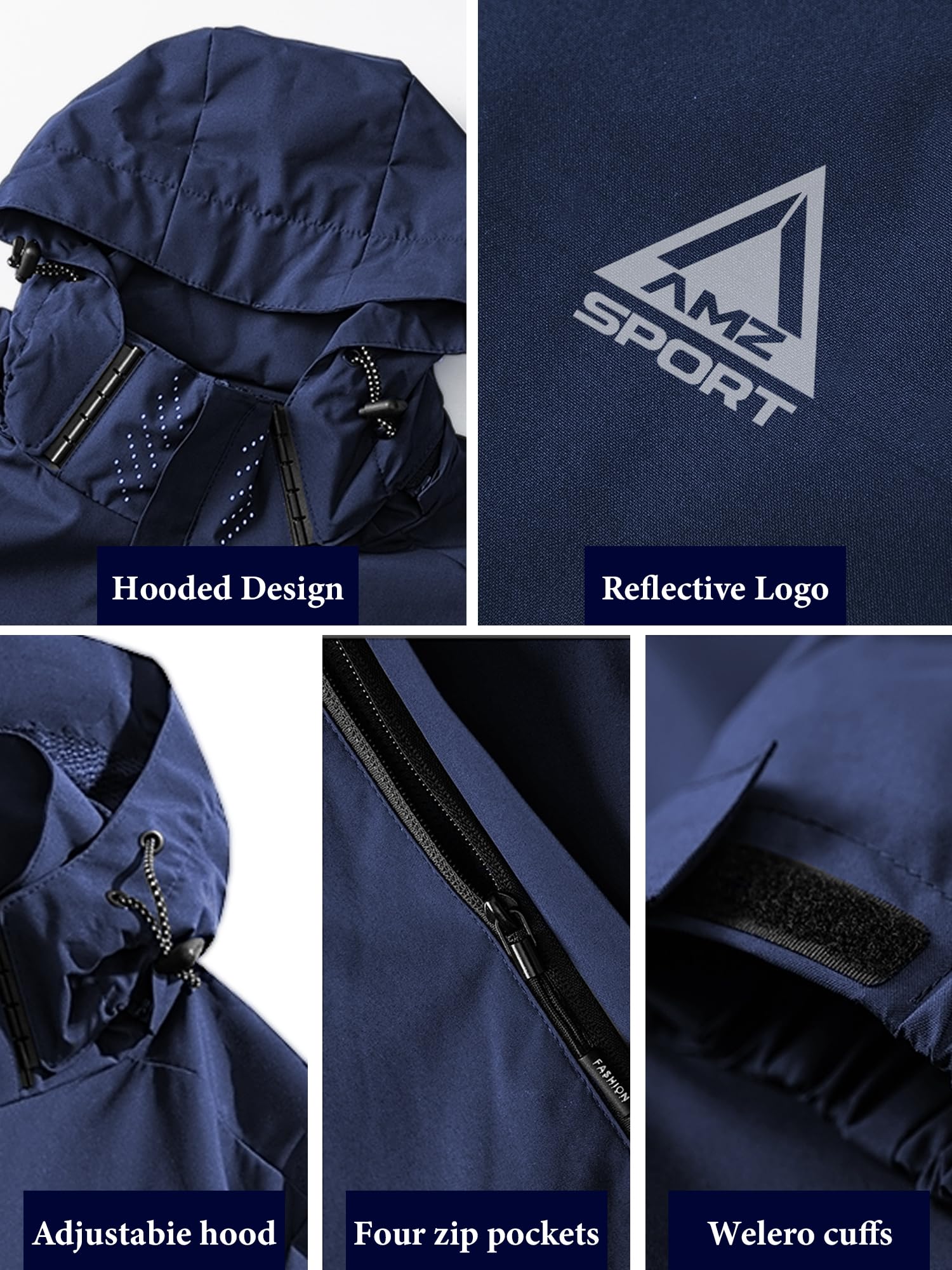 AMZSPORT Chaqueta Impermeable Cortavientos Ligera Plegable Transpirable para Senderismo Running Viajes