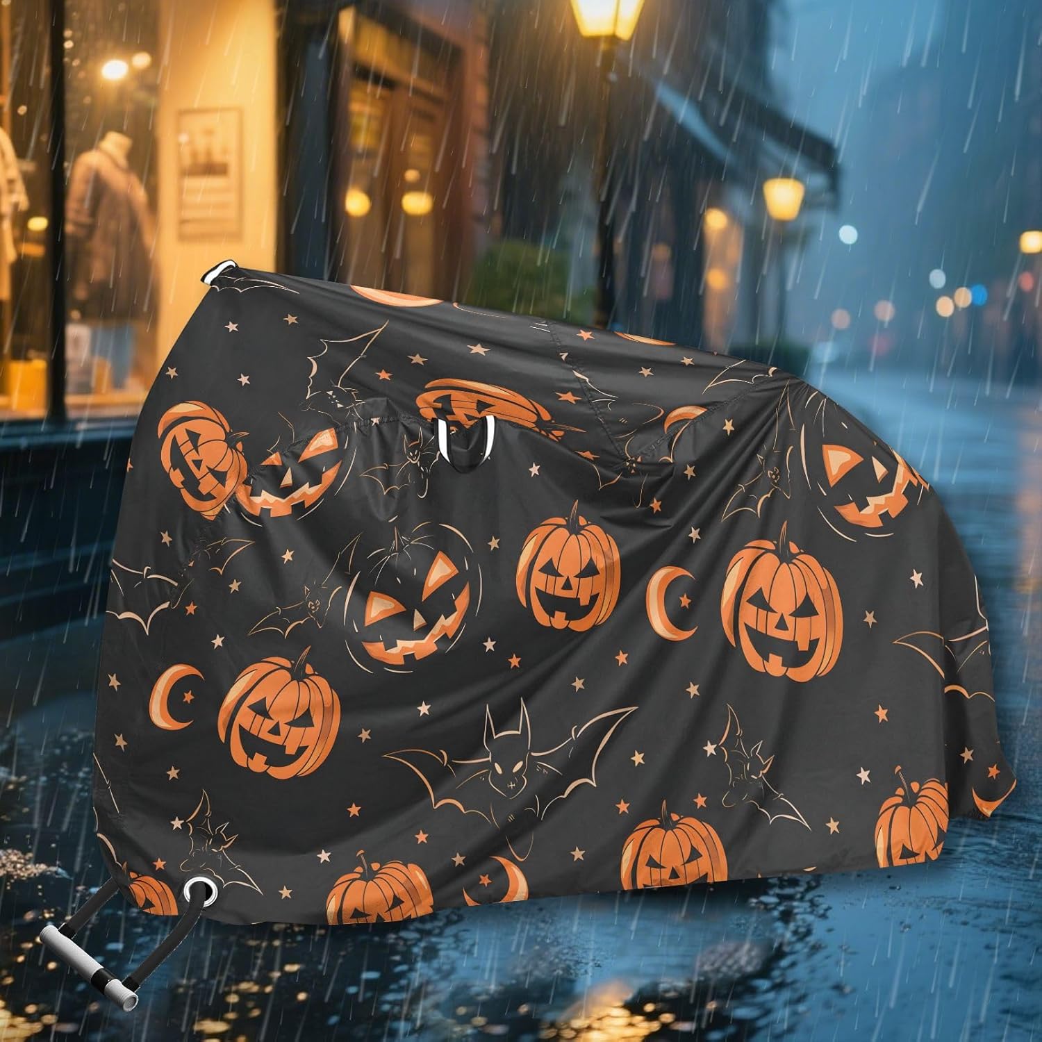 ALAZA Pumpkin Halloween Bike Cover Waterproof Outdoor Ebike Bicycle Covers Tarp Protection for 1/2 Bikes, Sun UV Dust Wind Proof